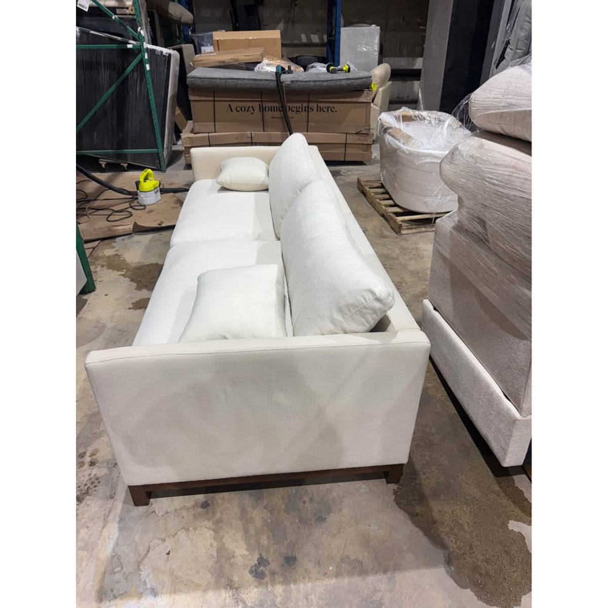 New Extra-Deep Cream Sofa with Walnut Wood Base – Delivery Available