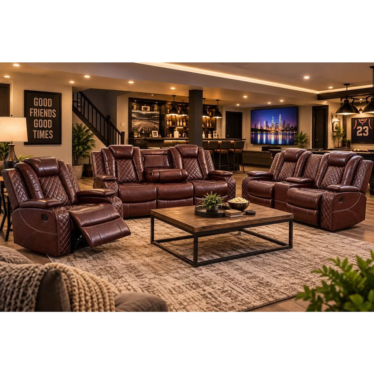 3-Piece Brown Power Reclining Living Room Set – New Open Box