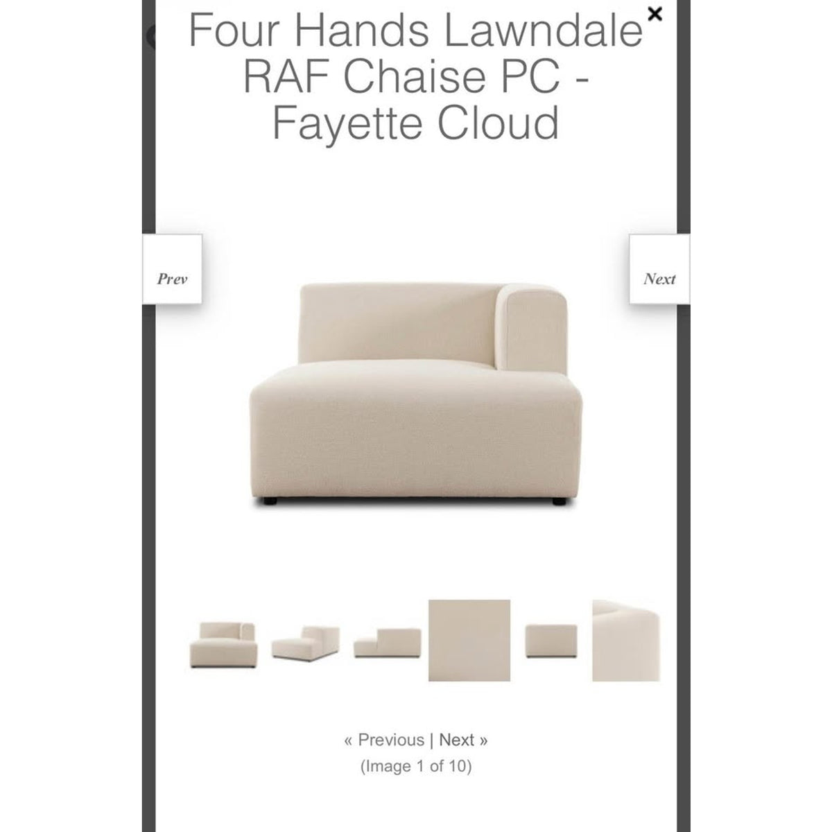 Four Hands Lawndale RAF Chaise – Fayette Cloud – Retail $1,999 – Delivery Available