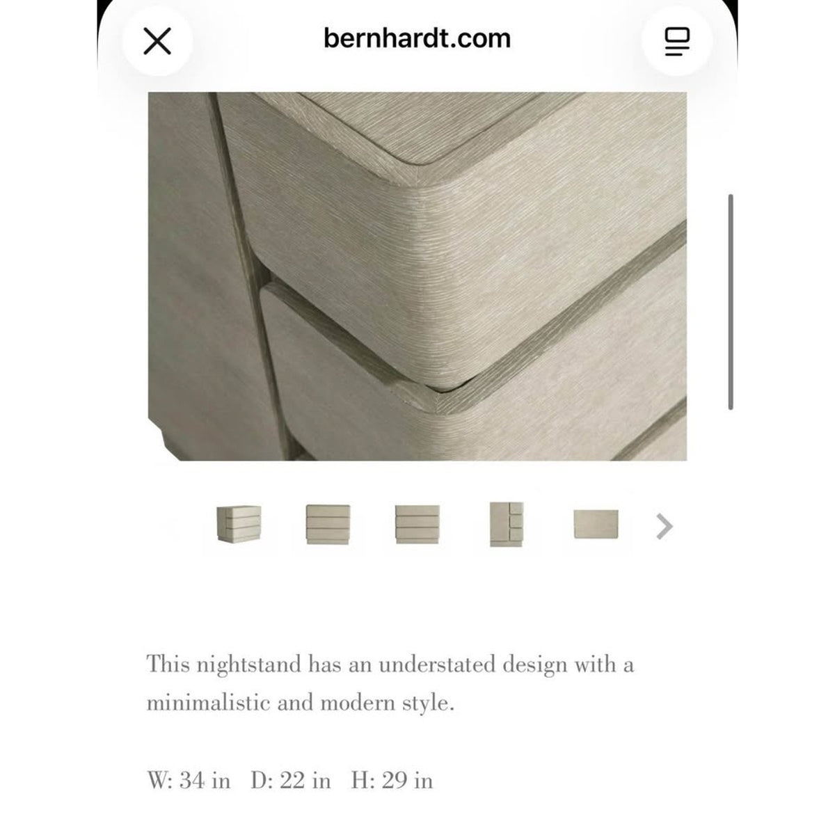 Bernhardt Arcadia Nightstand | Clay Oak Finish | Soft-Close Drawers + USB Charging | Retail $2,080