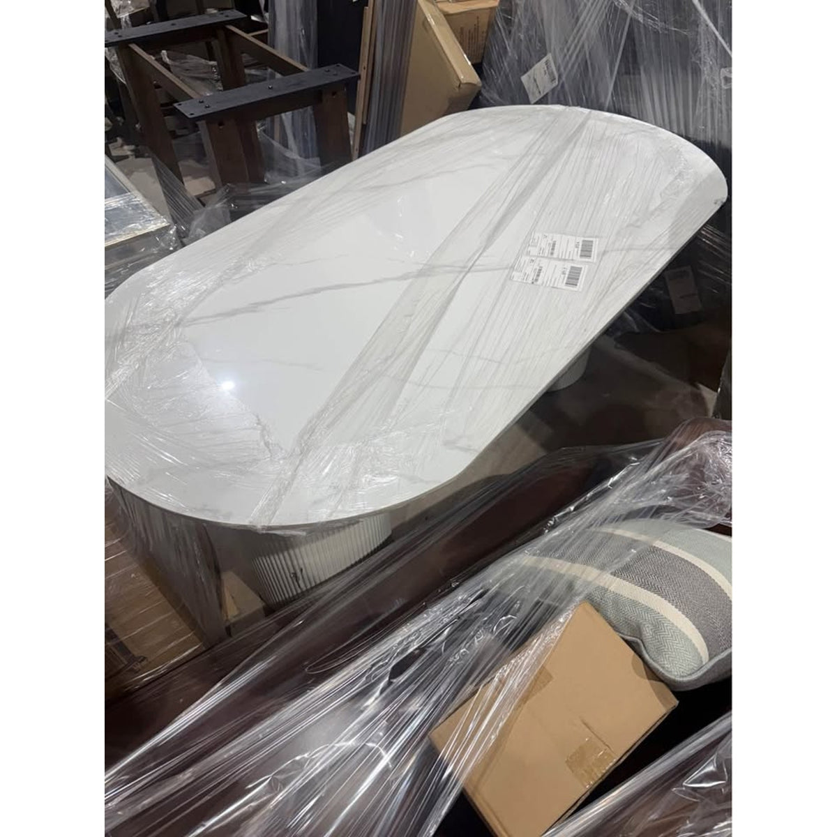 70” Stone Top Double Base Modern DiningTable for 6 - $1500 Retail - Blemish - Delivery Available