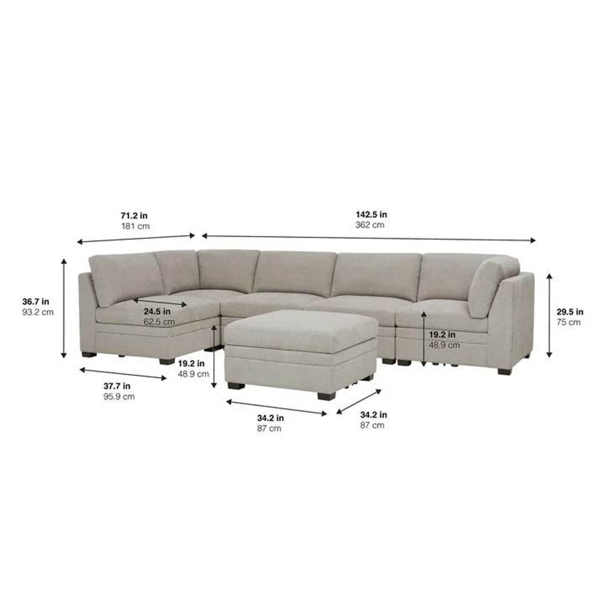 Thomasville Tisdale 6-Piece Modular Sectional Sofa w/ Storage Ottoman - Taupe Costco Sectional