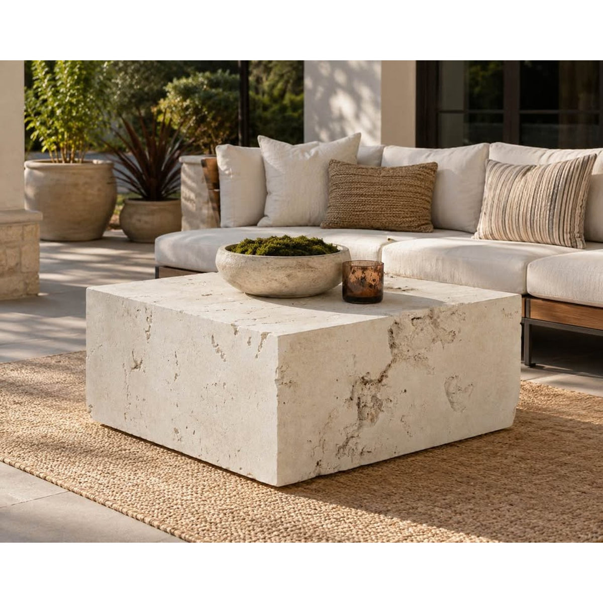 Phillips Collection Formation Outdoor Coffee Table – Roman Stone | New Open Box - Delivery Available