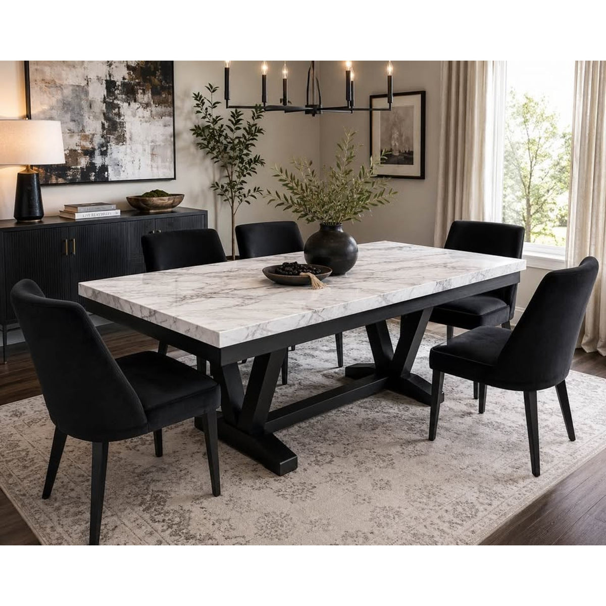 Modern Faux Marble Dining Table | 72” x 42” | Seats 6 | New Open Box - Delivery Available