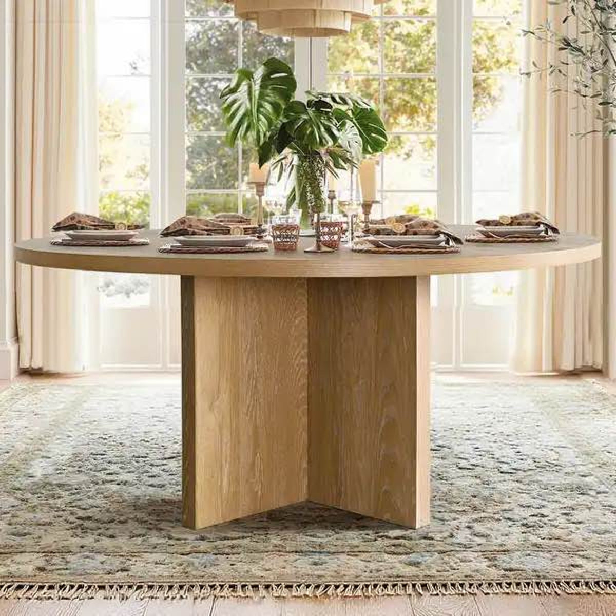 New 60” Round Oak Pedestal Dining Table – $1,280 Retail – open box - Delivery Available