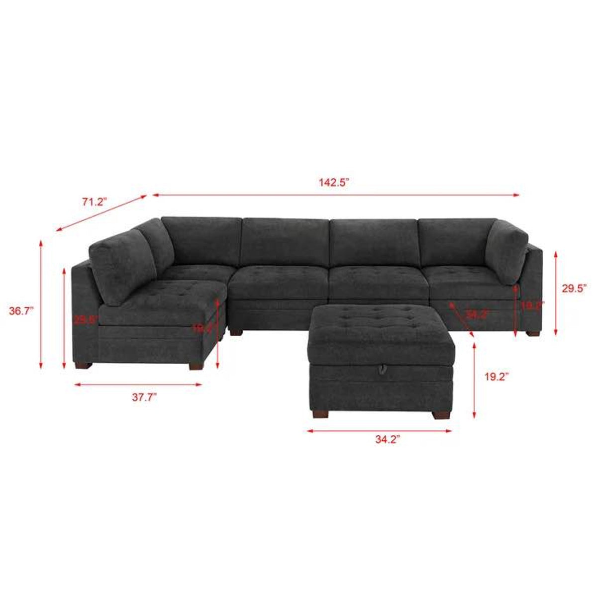 Thomasville Tisdale 6-Piece Modular Sectional with Storage Ottoman – Dark Gray Costco Sectional