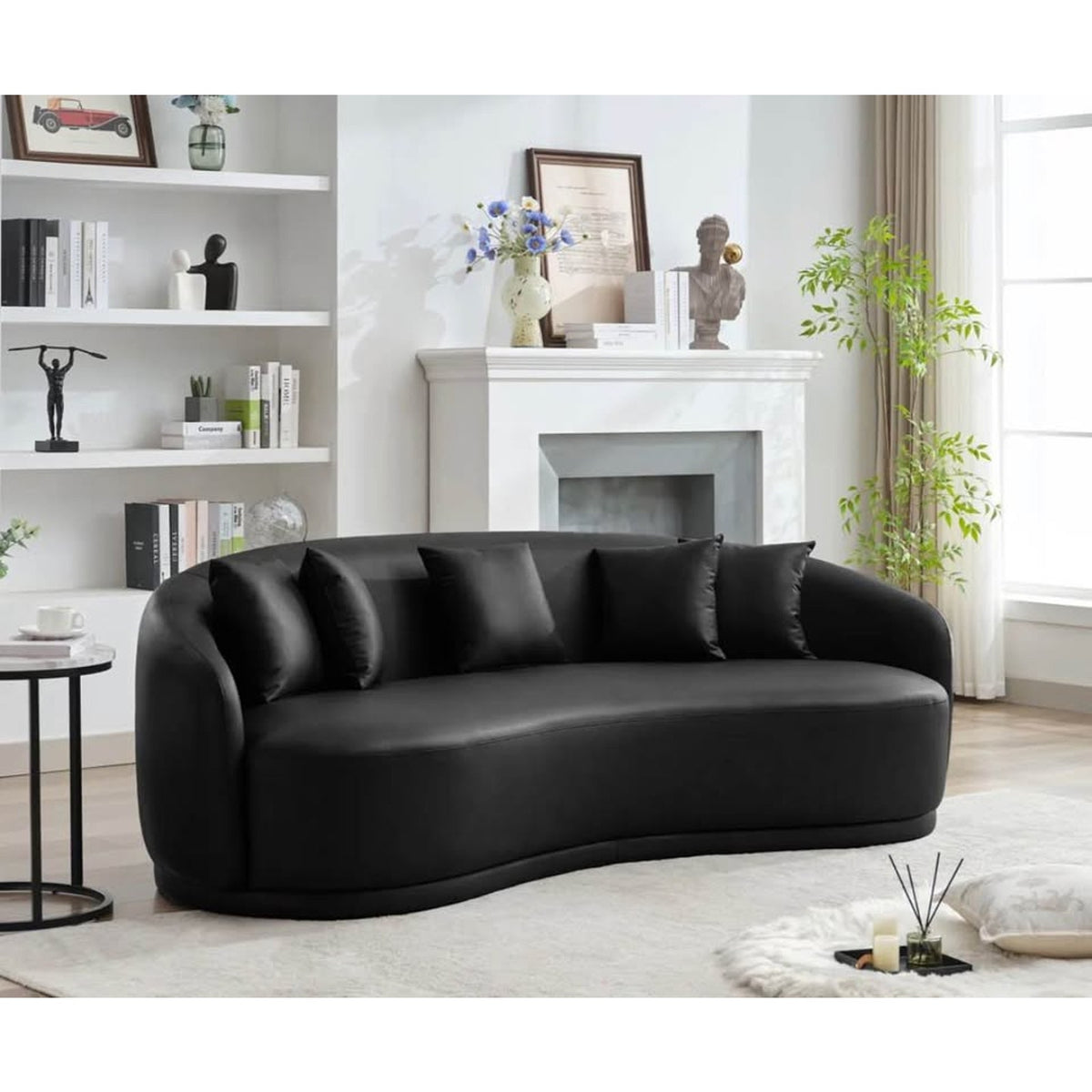 New 91” Curved Faux Leather Sofa – Dark Gray – $1,499 Retail – Delivery Available
