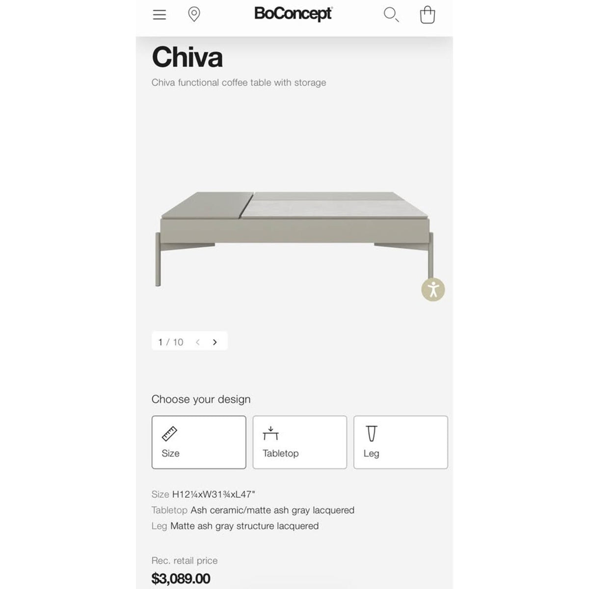 New BoConcept Chiva Coffee Table with Storage - Ash Ceramic & Gray - Delivery Available