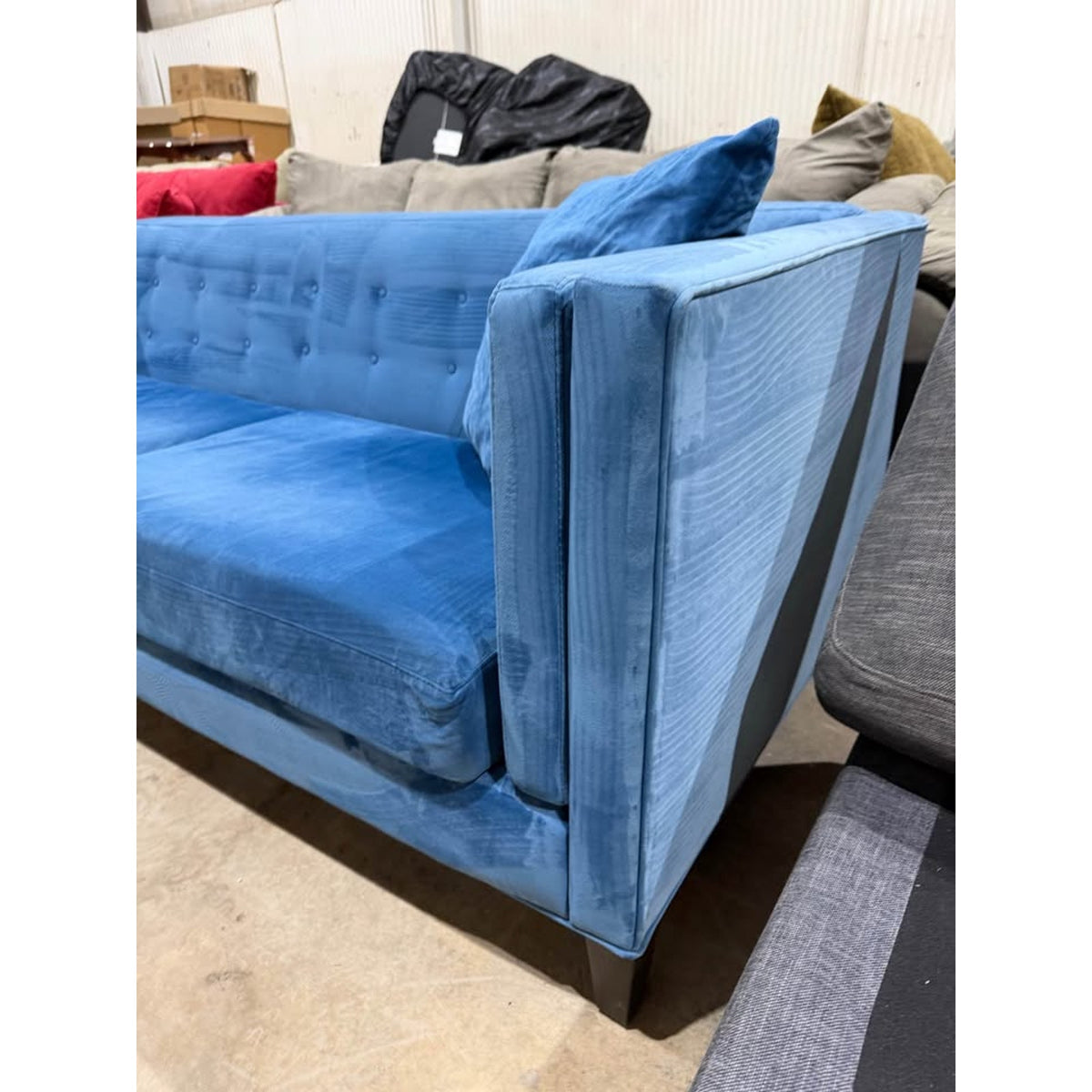 Blue Velvet Macys Sofa Couch - Shampooed & Cleaned - Stylish Color - Comfy - Delivery Available