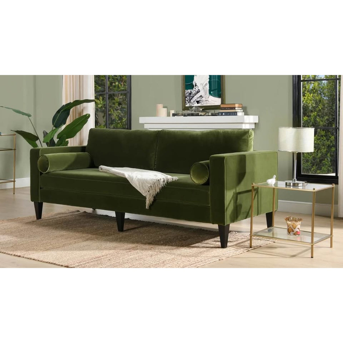 84” Olive Green Velvet Sofa | RETAIL $1,249 | DELIVERY AVAILABLE