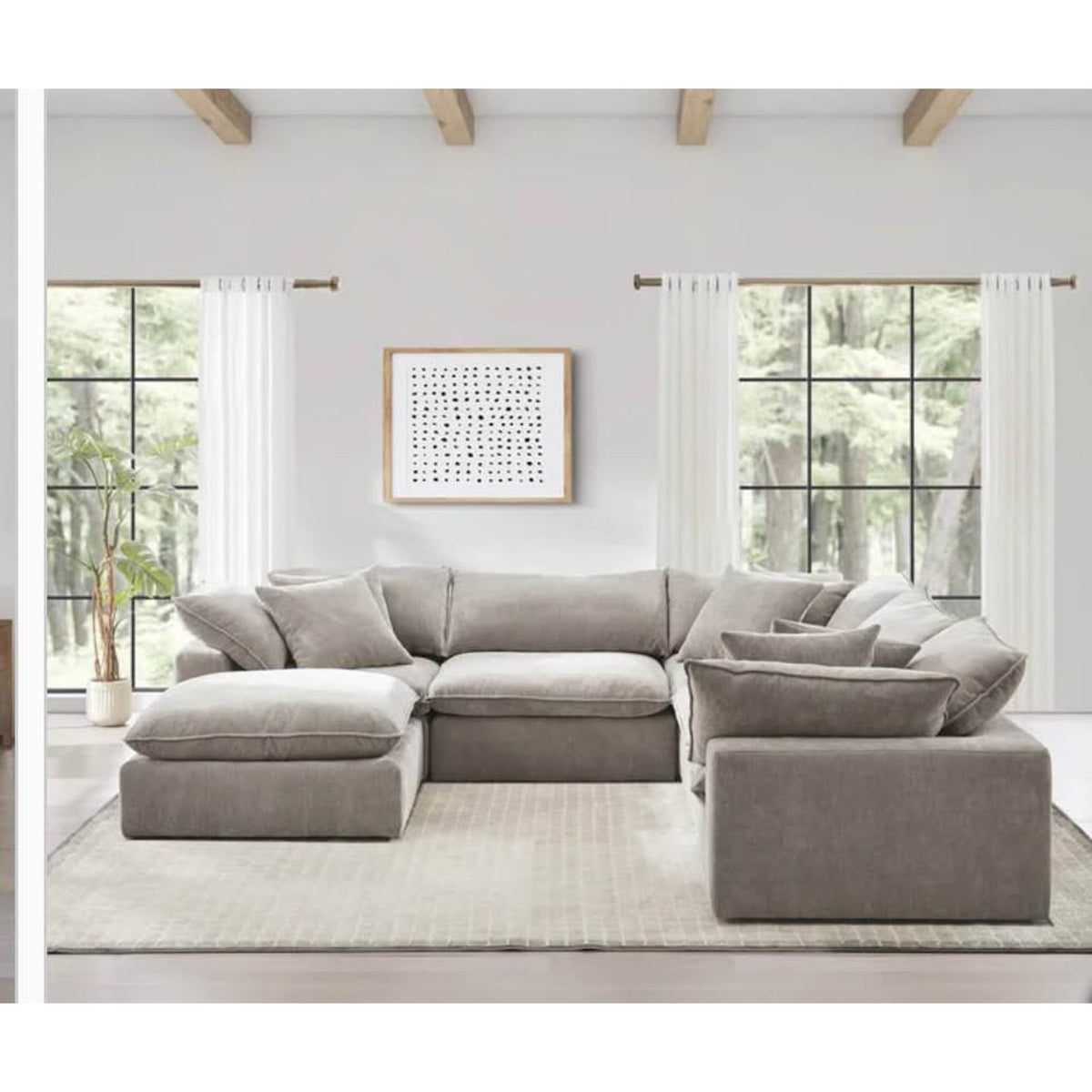 Sereen 6-Piece Modular Sectional Sofa w/Ottoman | Taupe | Oversized Deep Seat Cloud Style Cou