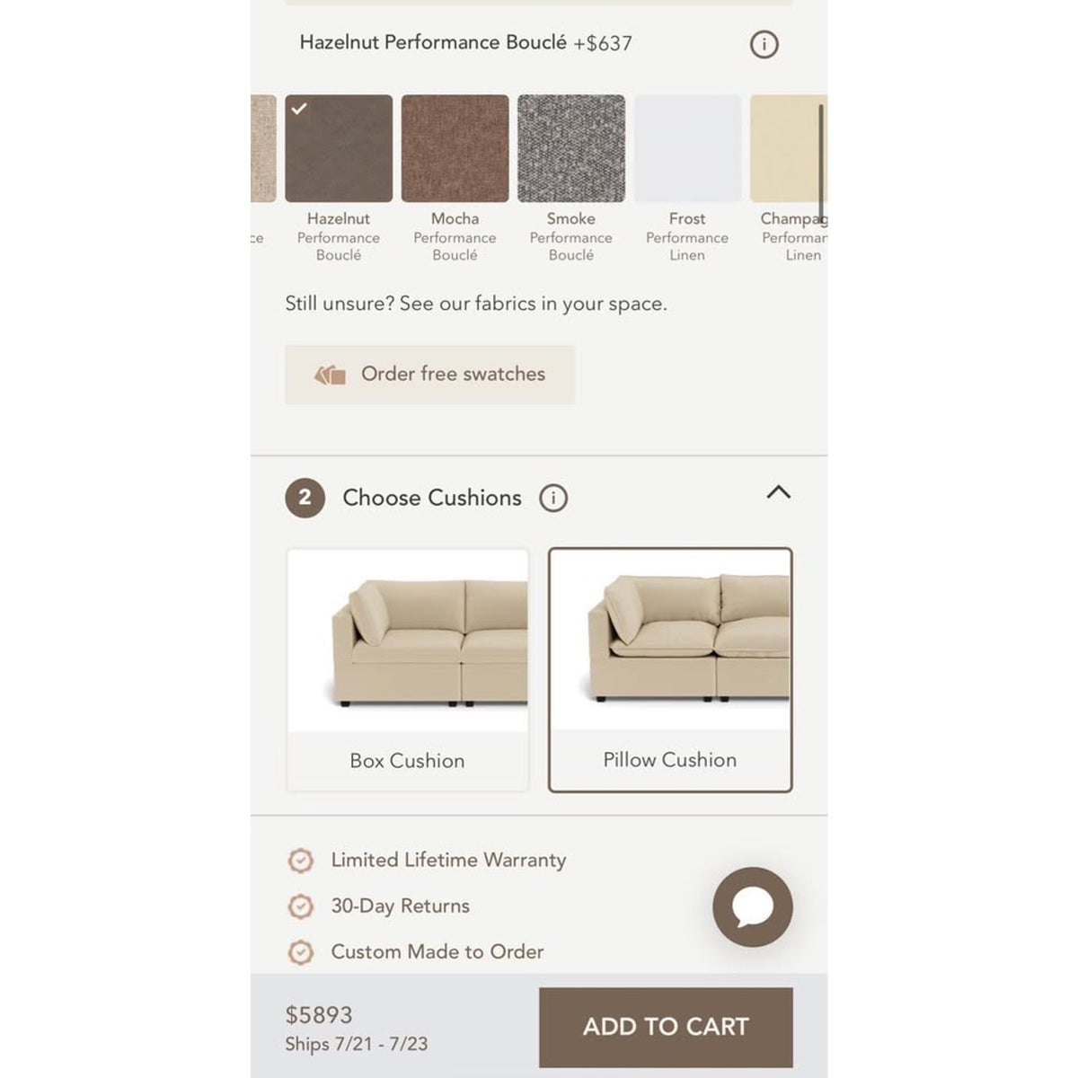 Albany Park Kova Pillow Cushion Corner Sectional | Hazelnut Bouclé Modular Sofa Delivery Available