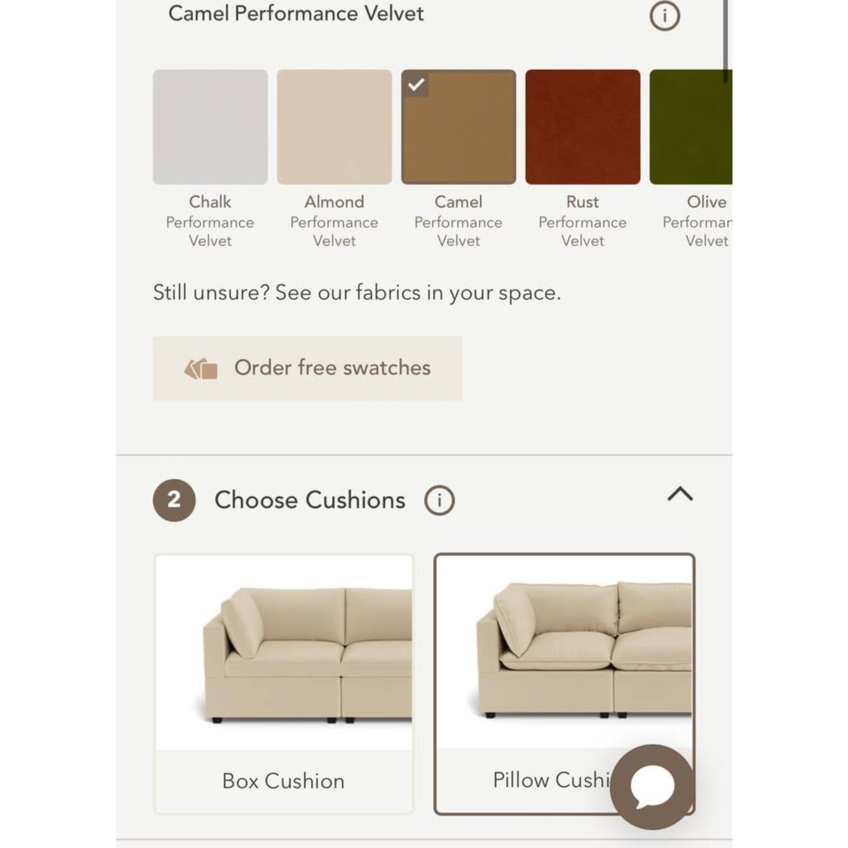 Albany Park Kova Pillow Cushion Sofa | Camel Performance Velvet | 86” - Delivery Available