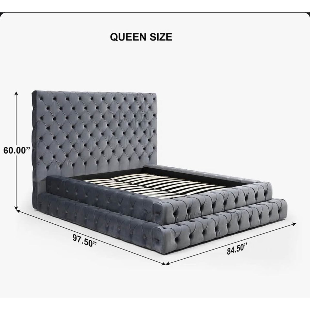 New Queen Bed Tufted Gray Velvet $3,000 Retail “open box” (3 large boxes) Delivery Available