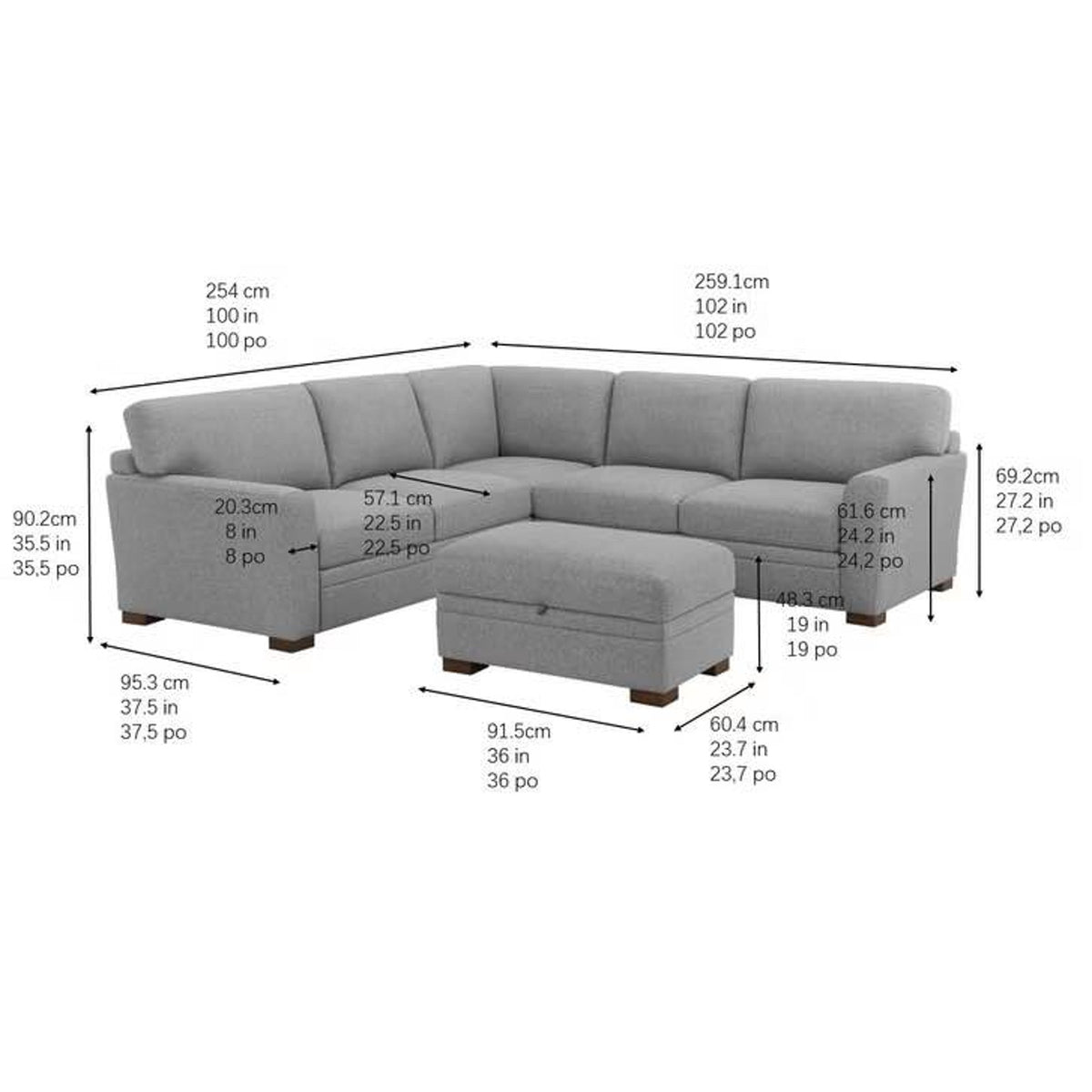 Thomasville Langdon Fabric Sectional with Storage Ottoman | $1,499 Retail | Delivery Available