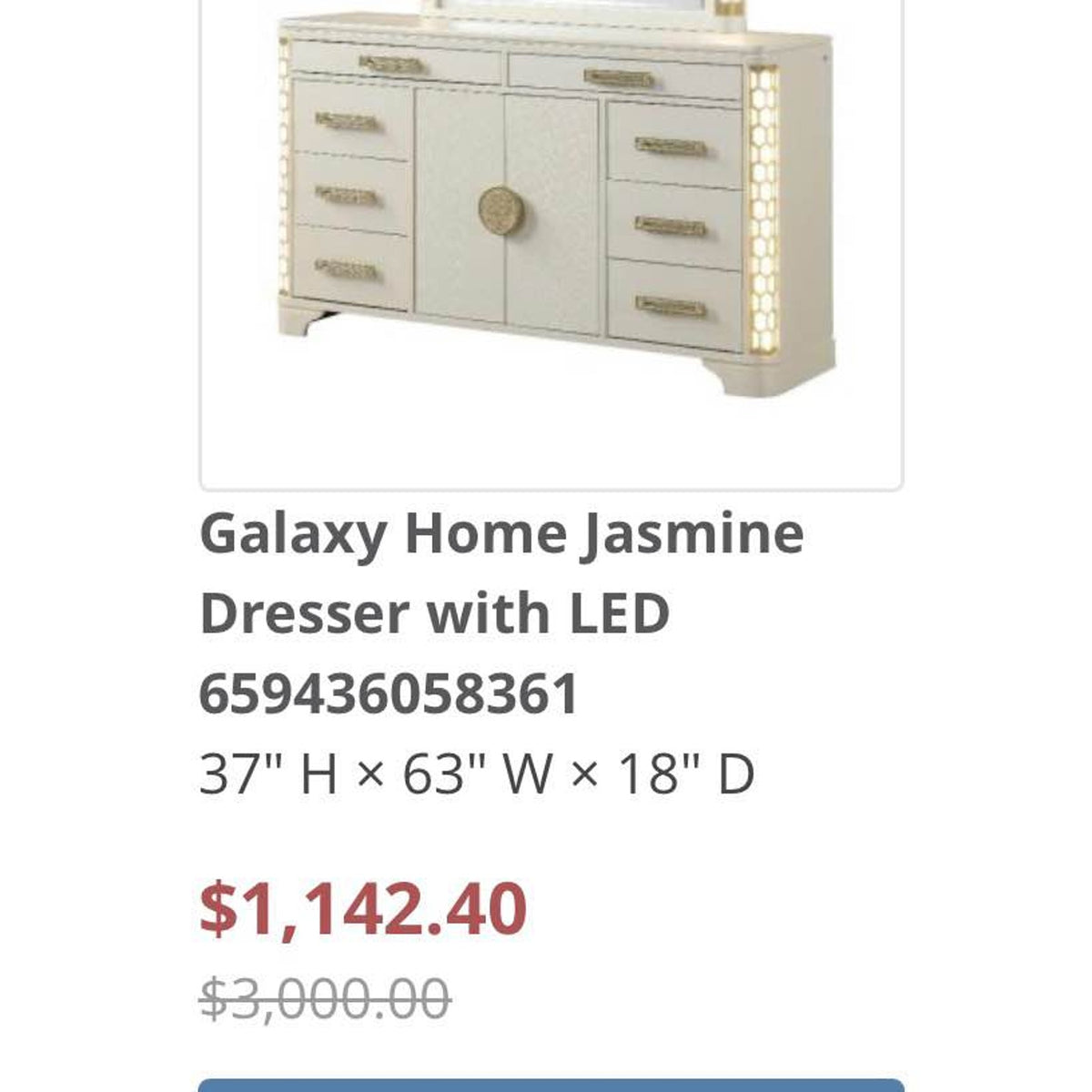 Galaxy Home Jasmine King Bed + LED Dresser – $6,897 Retail – Open Box – Delivery Available