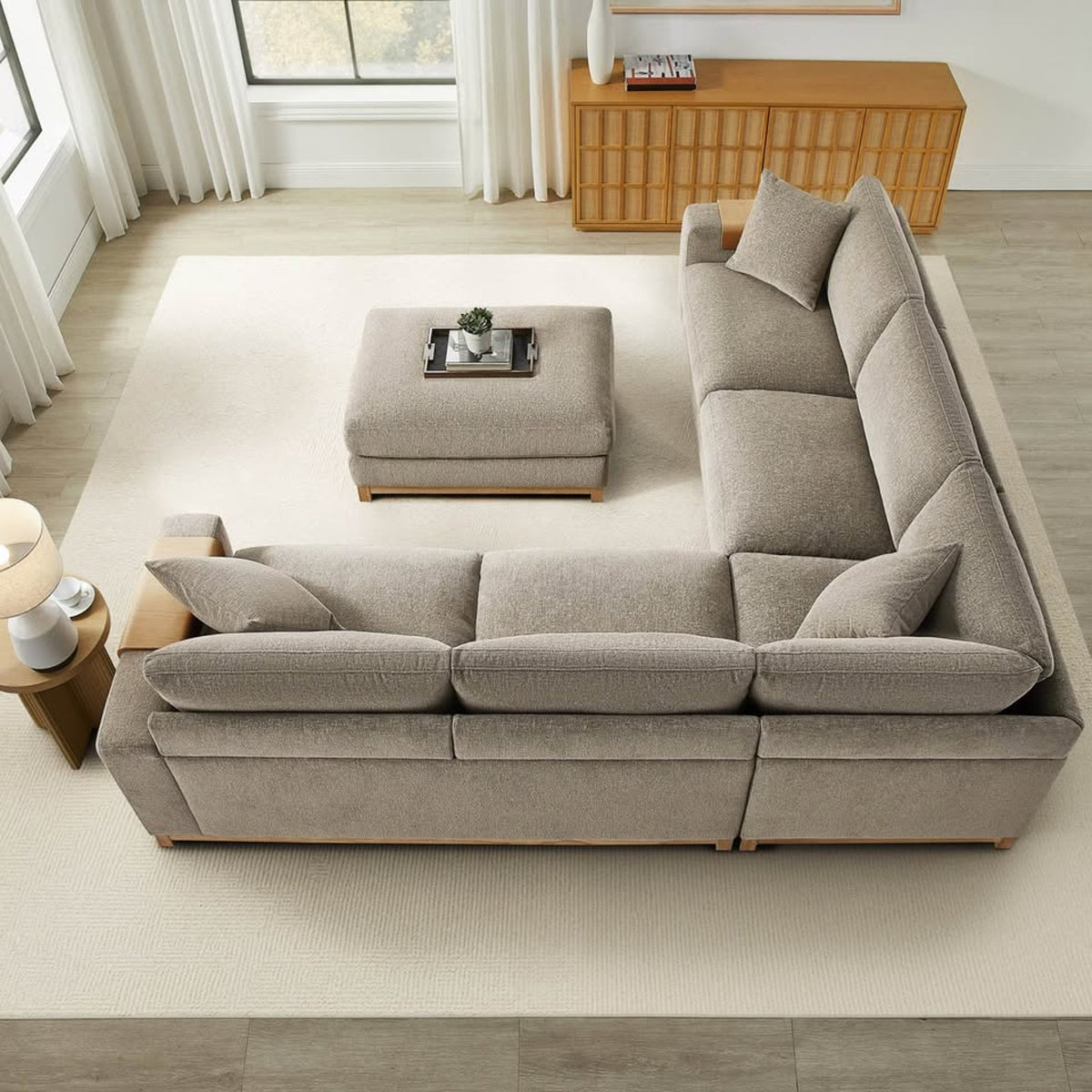 New Aiden & Ivy Hawthorne 3-Piece Sectional w/ Ottoman – Taupe | $2,349 Retail | Delivery Available
