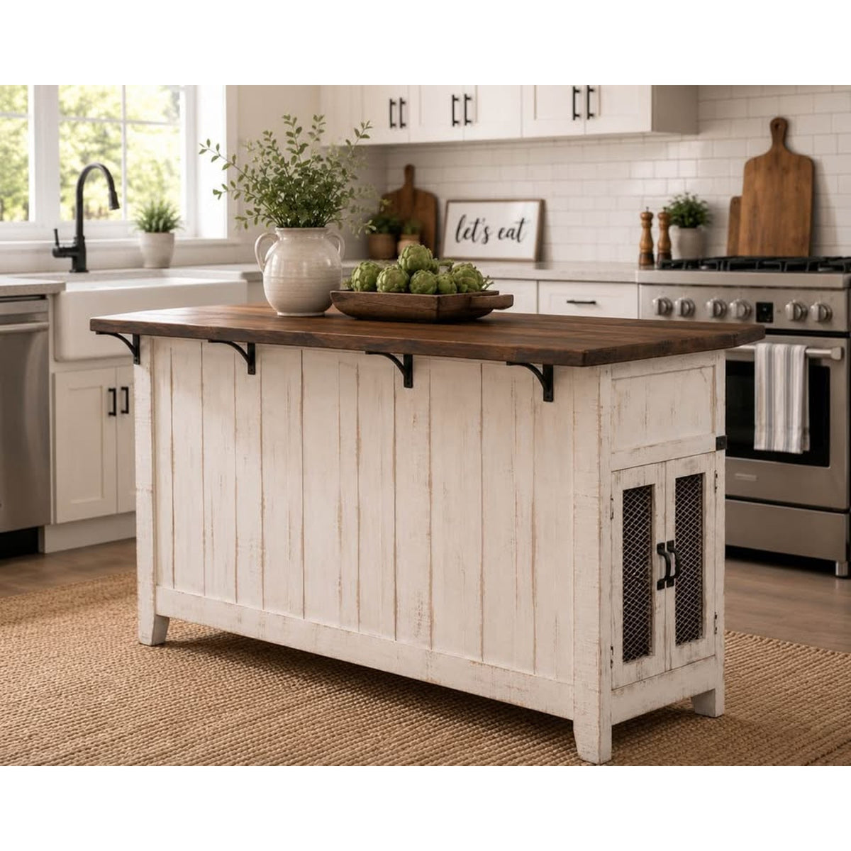 Large Farmhouse Kitchen Island with Sliding Barn Doors & Storage - Delivery Available