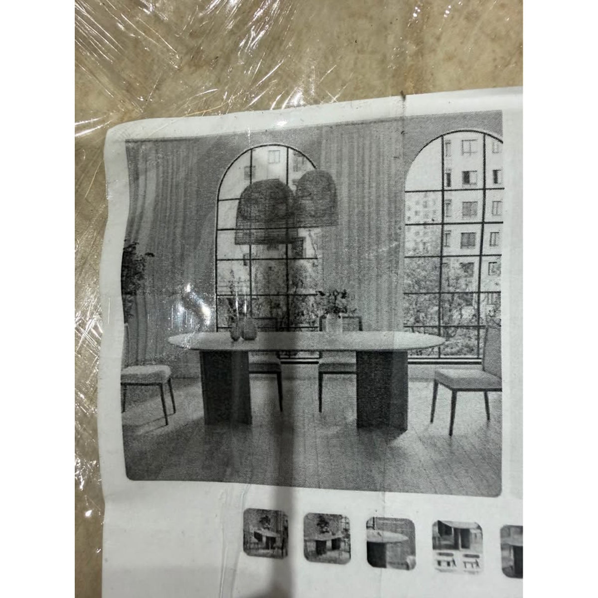 71” Oval Stone Top Dining Table | Oak Double Pedestal Base | New Open Box - Delivery Available