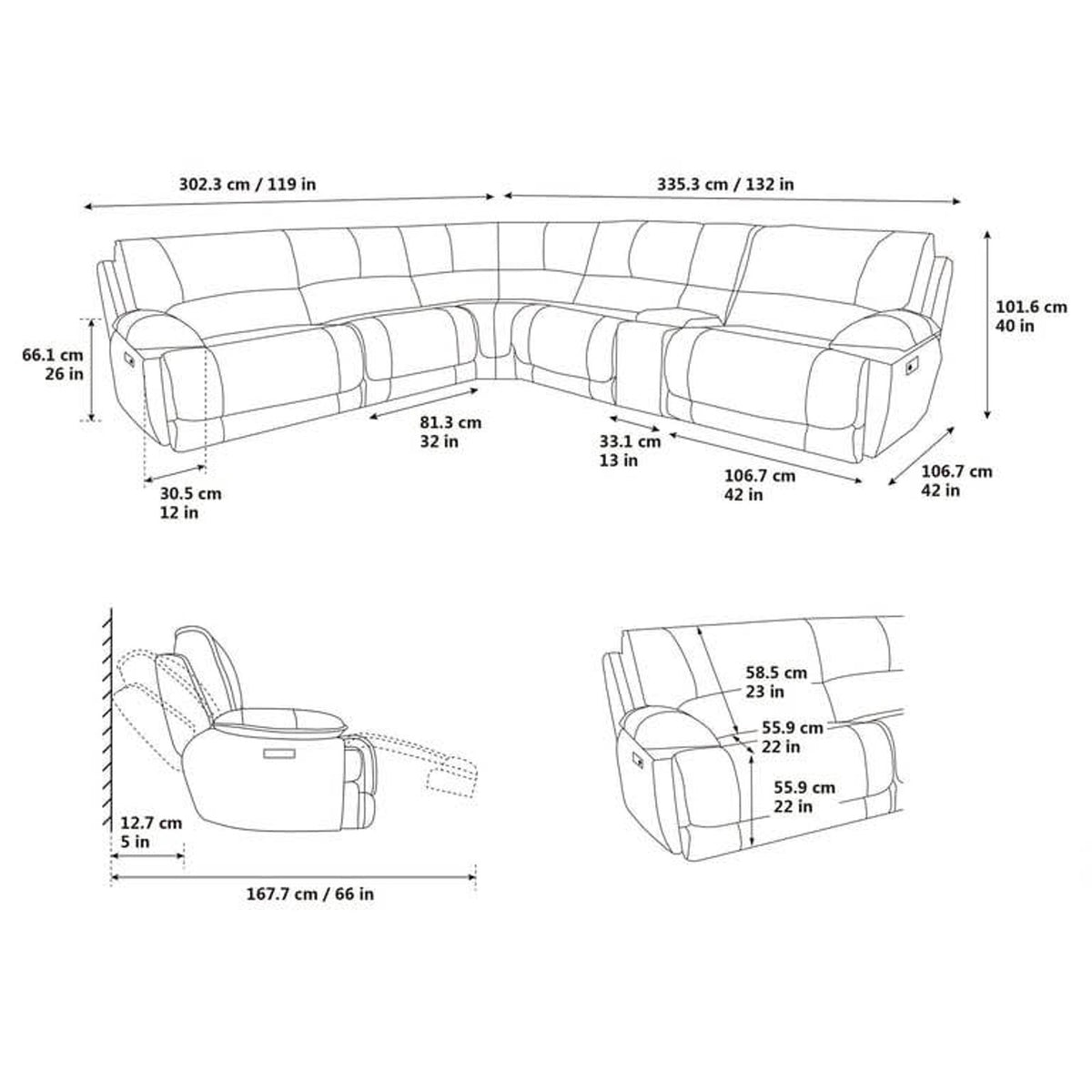 Redding 6-Piece Fabric Power Reclining Sectional with Power Headrests – Gray Delivery Available