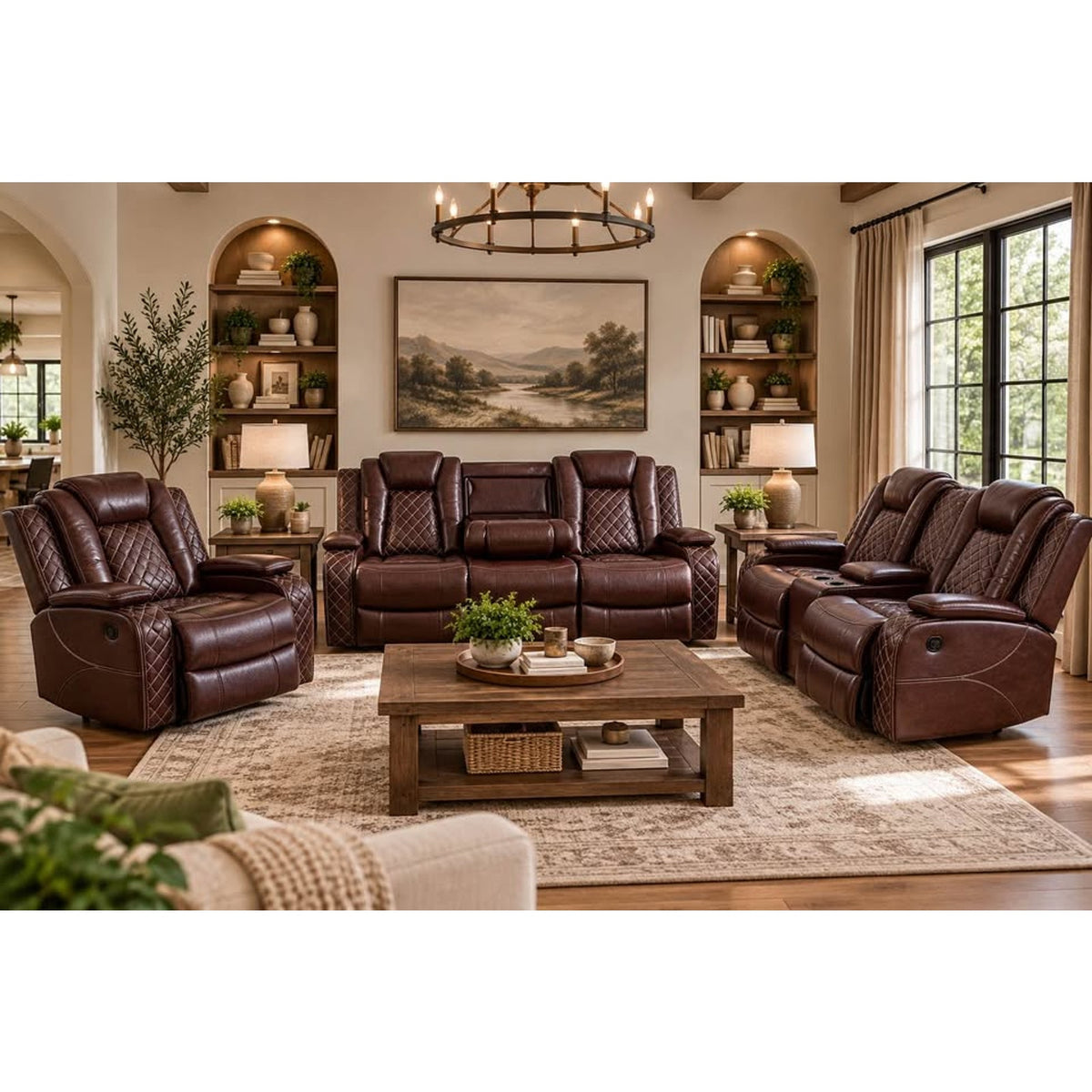 3-Piece Brown Power Reclining Living Room Set – New Open Box