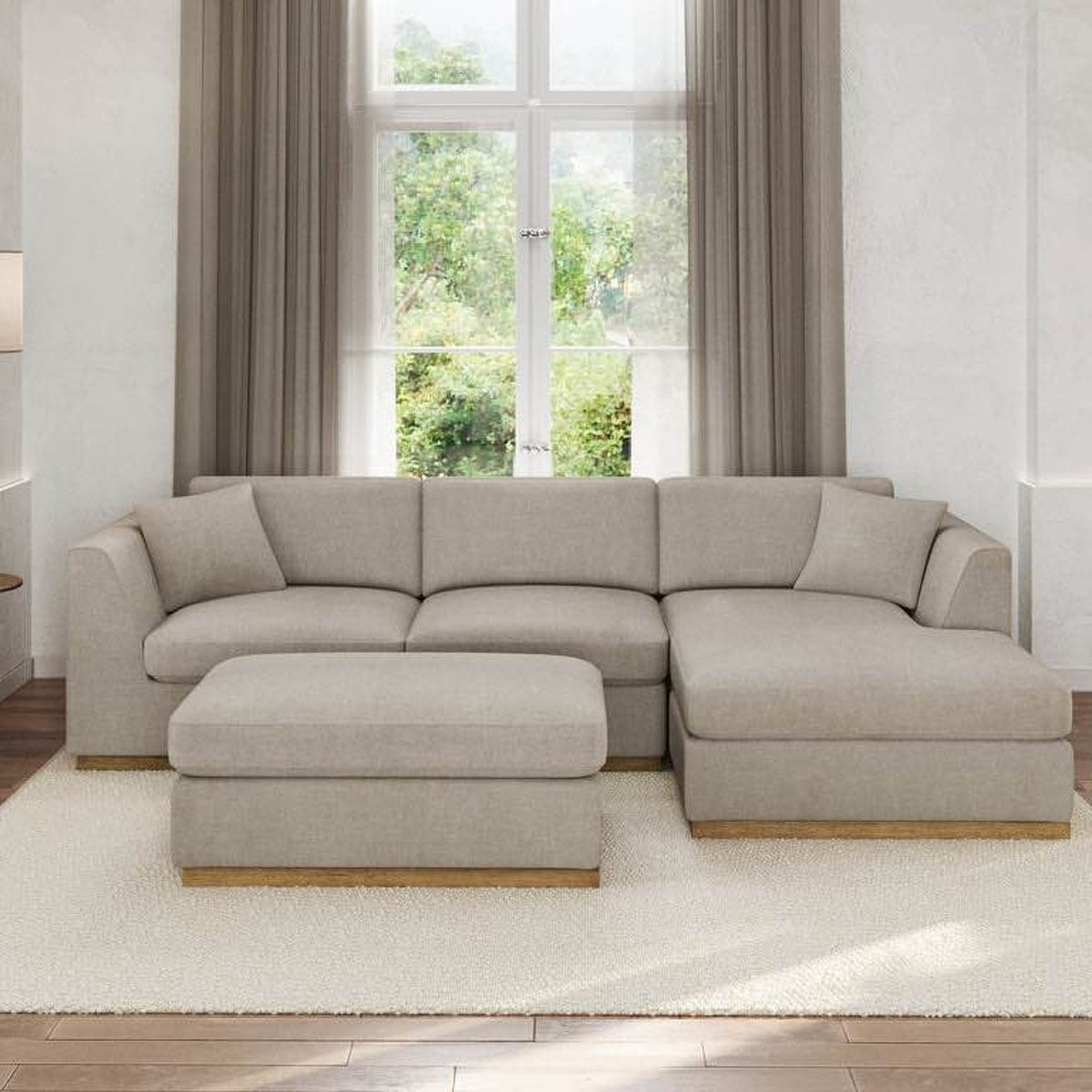Henredon Caley 4-Piece Reversible Sofa Chaise w/ Ottoman – Beige | $1,699 Retail | Delivery Avail