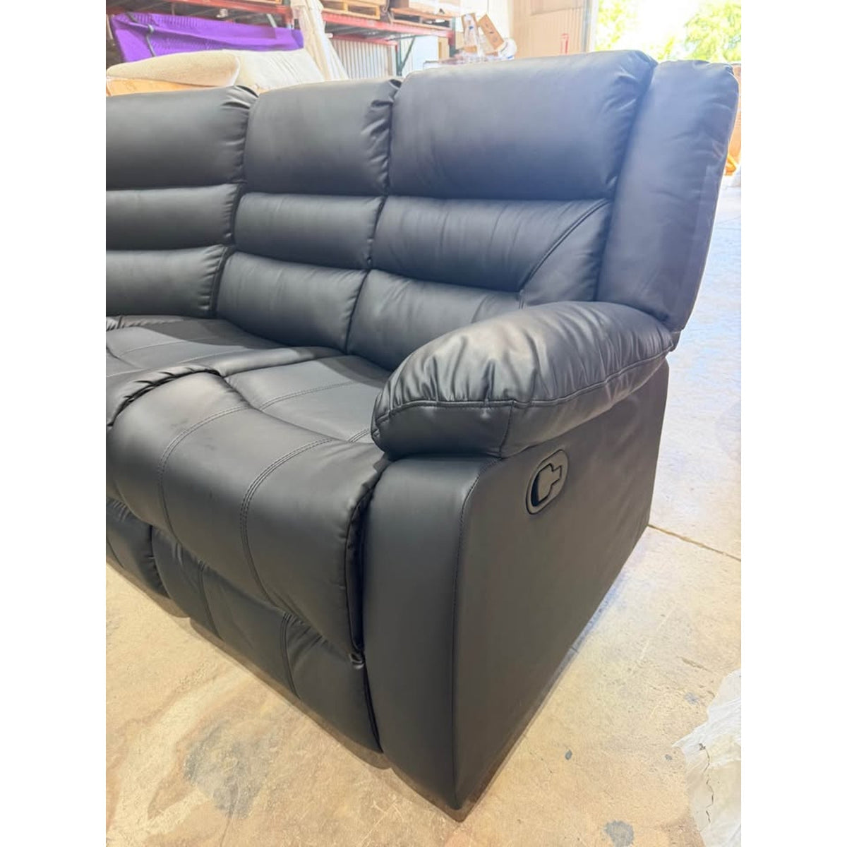 3-Piece Black Faux Leather Reclining Sectional – Storage Console – Delivery Available