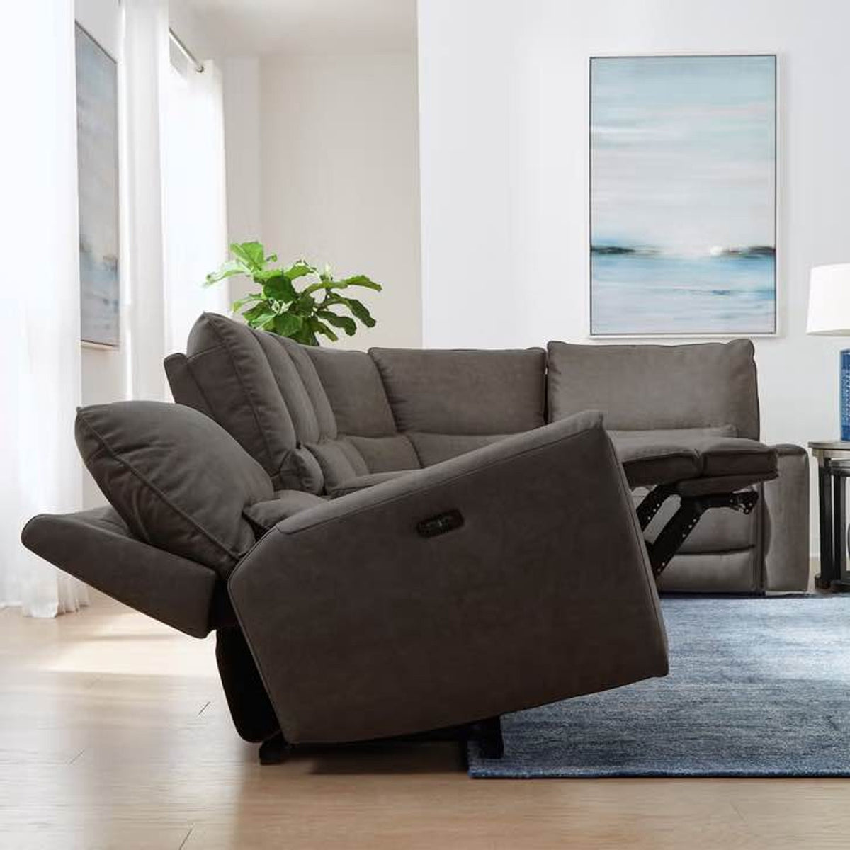Adelaide 6-Piece Fabric Power Reclining Sectional with Power Headrests – Gray - Delivery Available