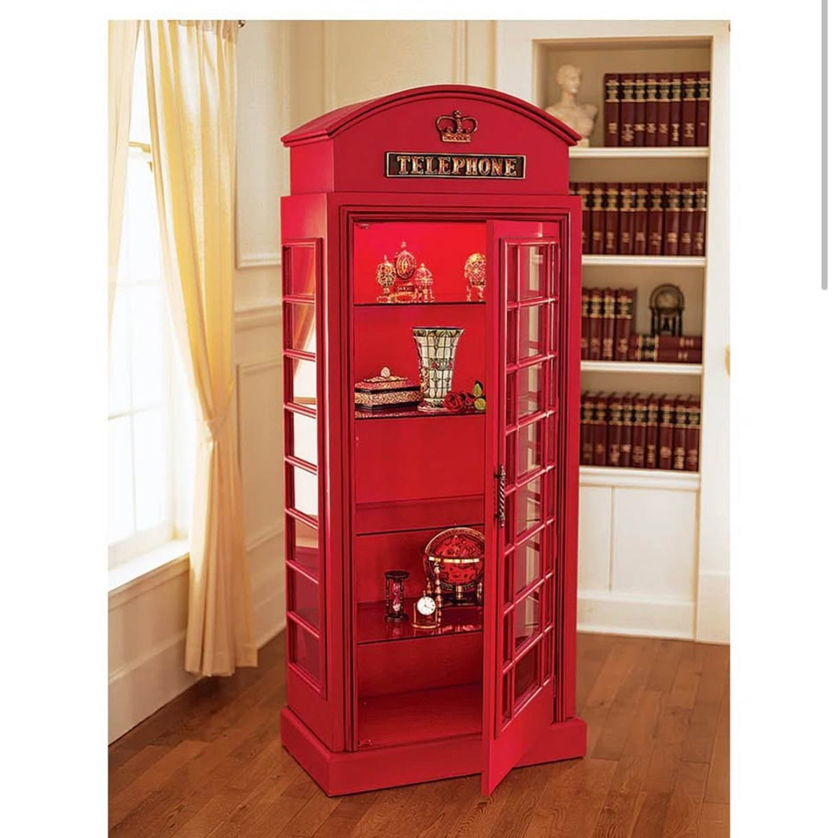New British Telephone Booth Display Cabinet – $3,379 Retail “open box” Design Toscano Delivery Avail