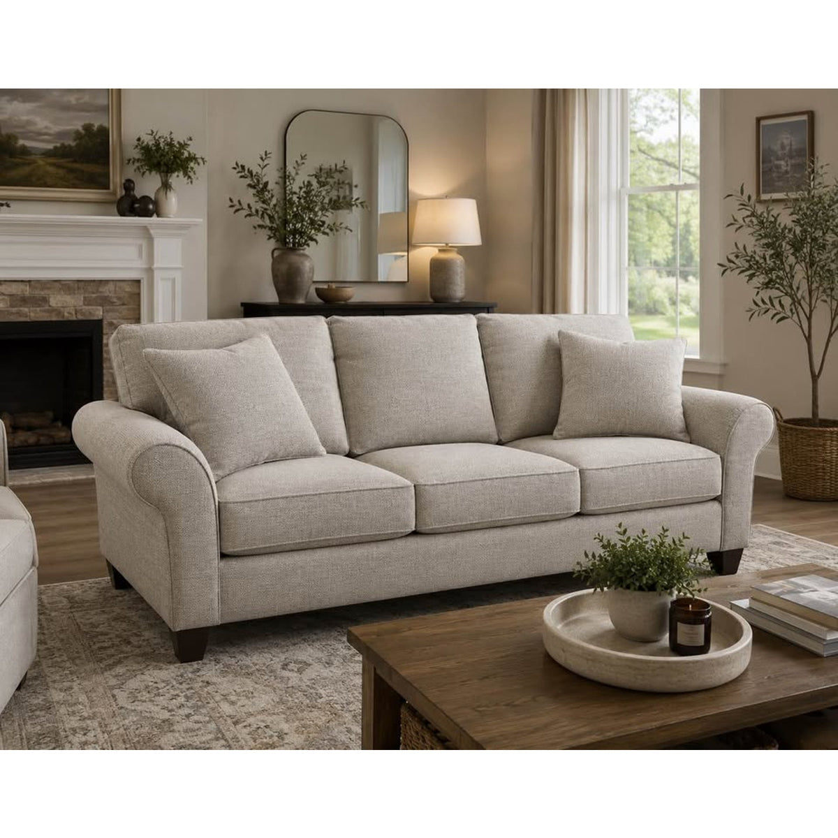 New Craftmaster Upholstered Sofa – Neutral Beige Textured Fabric | Made in USA Delivery Available