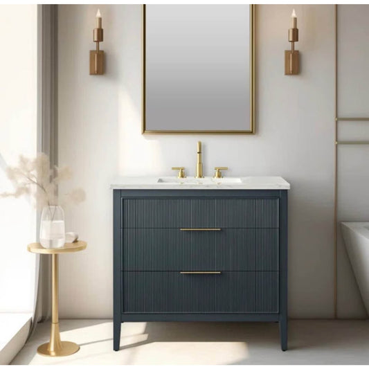 Brand New 36" Single Bathroom Vanity Blue with White Stone Top - $1437 Retail - Delivery Available