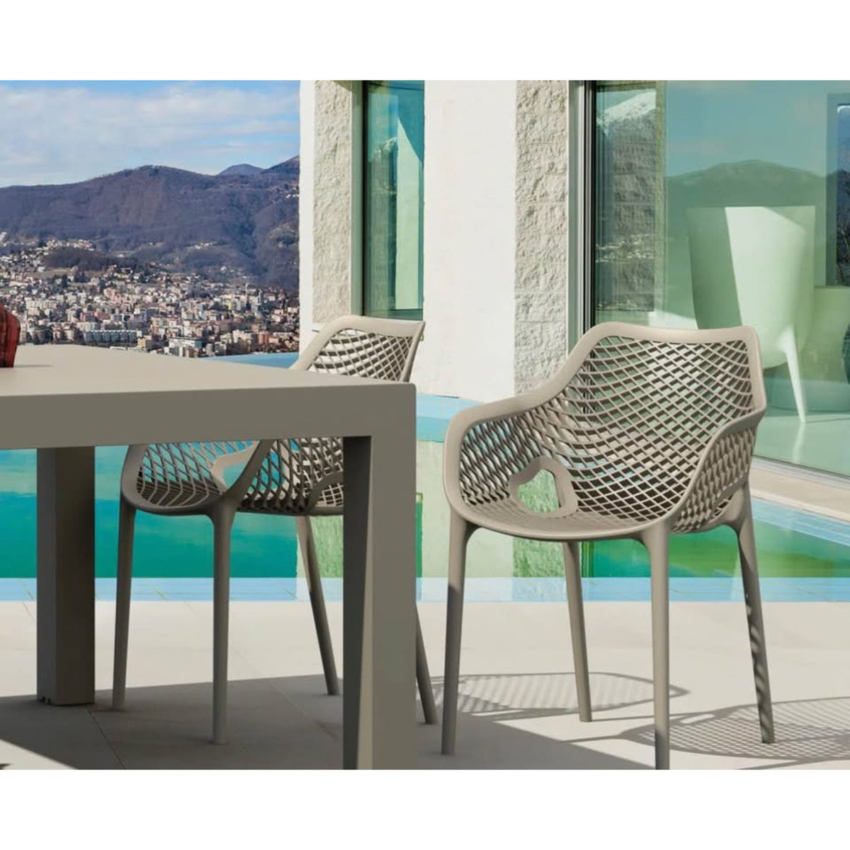 New AllModern Outdoor Dining Chairs – Sand Beige – Stackable – Up to 8 Available –Delivery Available