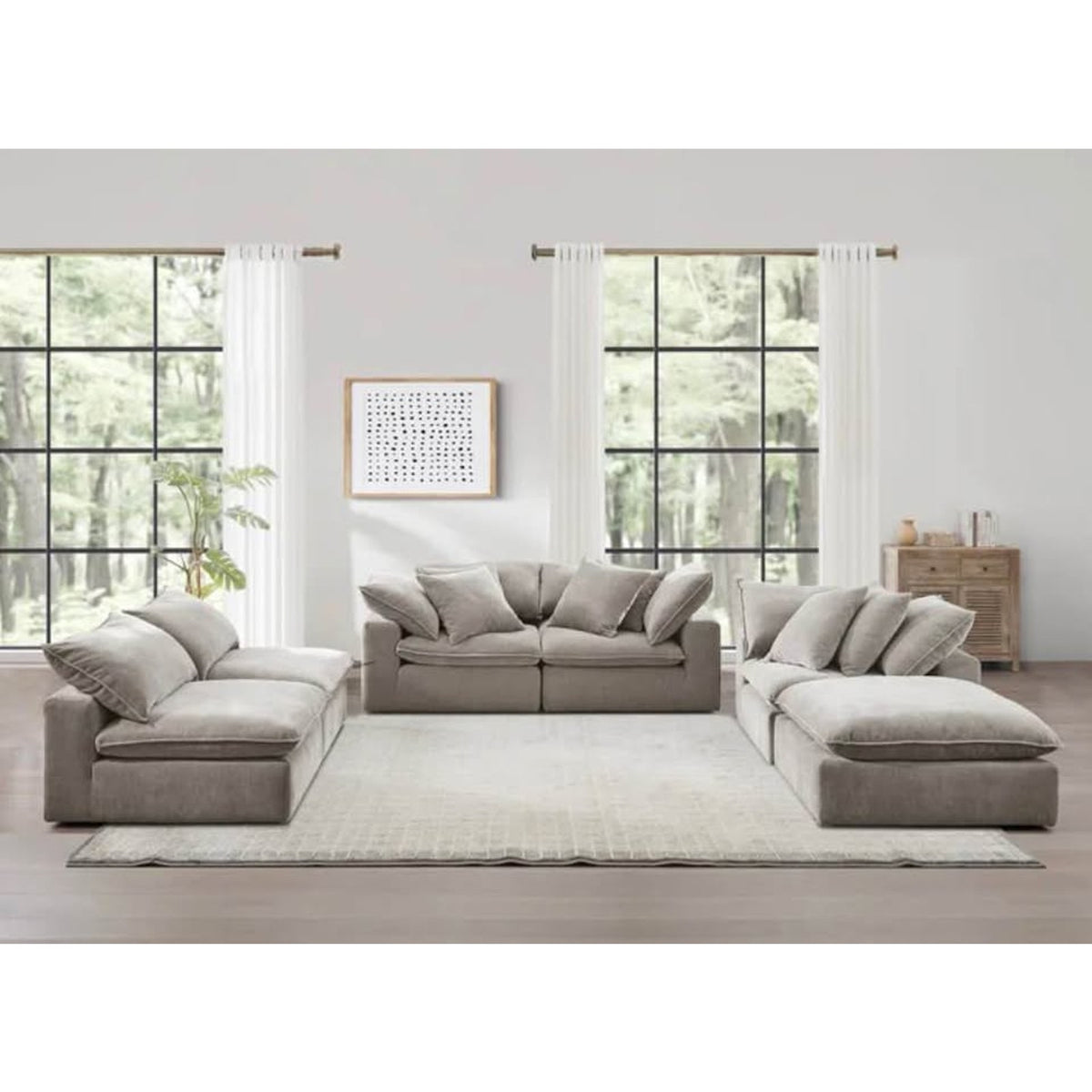 Sereen 6-Piece Modular Sectional Sofa w/Ottoman | Taupe | Oversized Deep Seat Cloud Style Cou