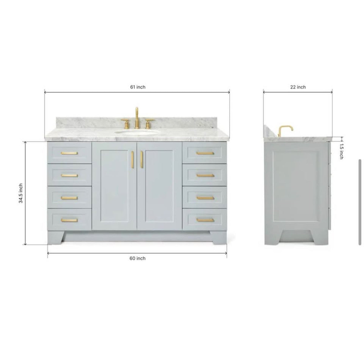 Brand New 60” Gray Bathroom Vanity with Carrara Marble Top | $1400+ Retail - Delivery Available