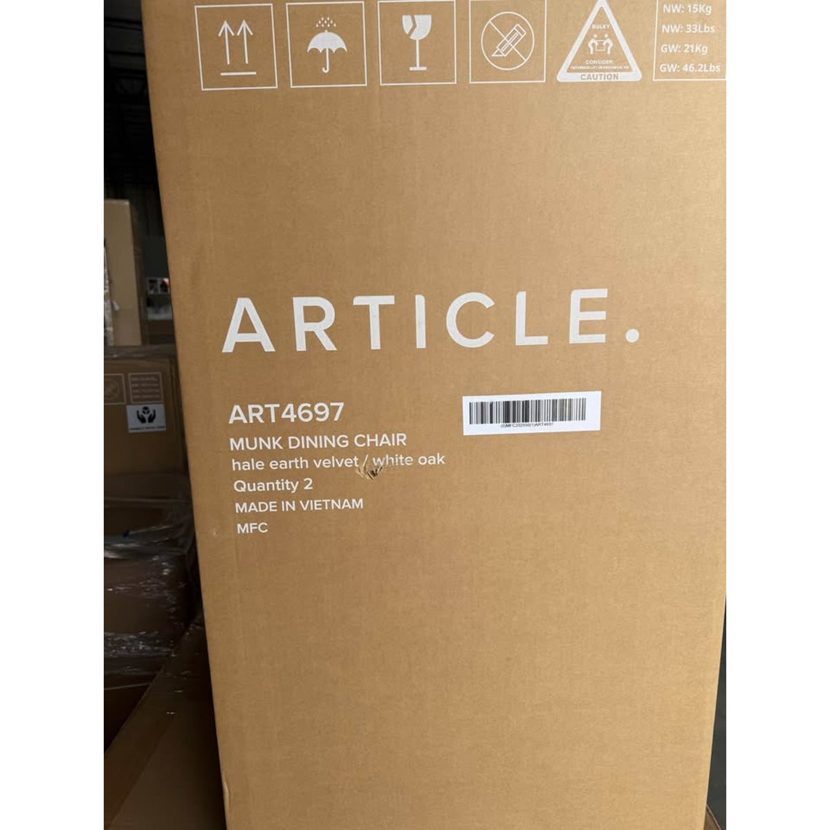 Set of 2 Article Munk Velvet Dining Chairs – White Oak & Hale Earth - Open Box - Delivery Available