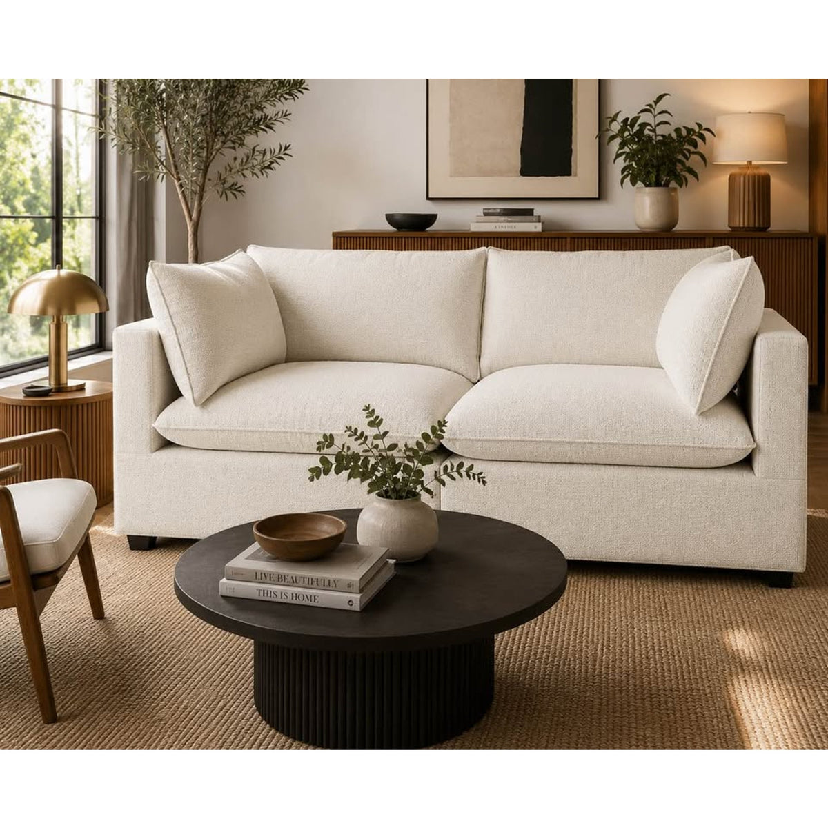 Albany Park Kova Pillow Cushion Sofa | Sand Performance Basketweave | 86” - Delivery Available