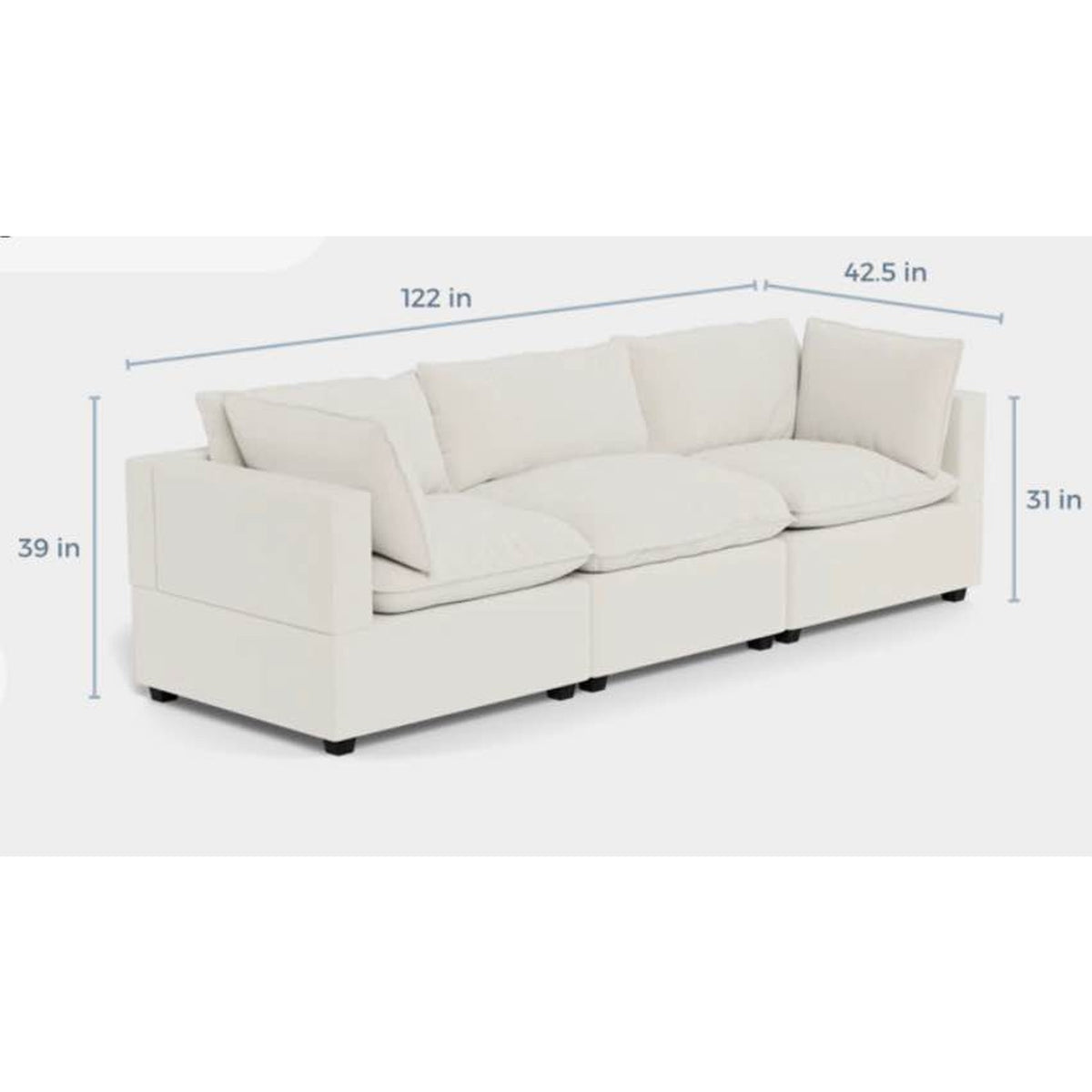 Albany Park Kova Pillow Cushion Sofa | Bone Performance Chenille | 122” - Delivery Available