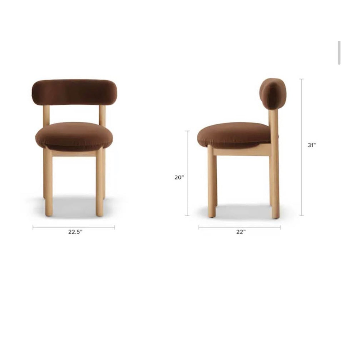 Set of 2 Article Munk Velvet Dining Chairs – White Oak & Hale Earth - Open Box - Delivery Available