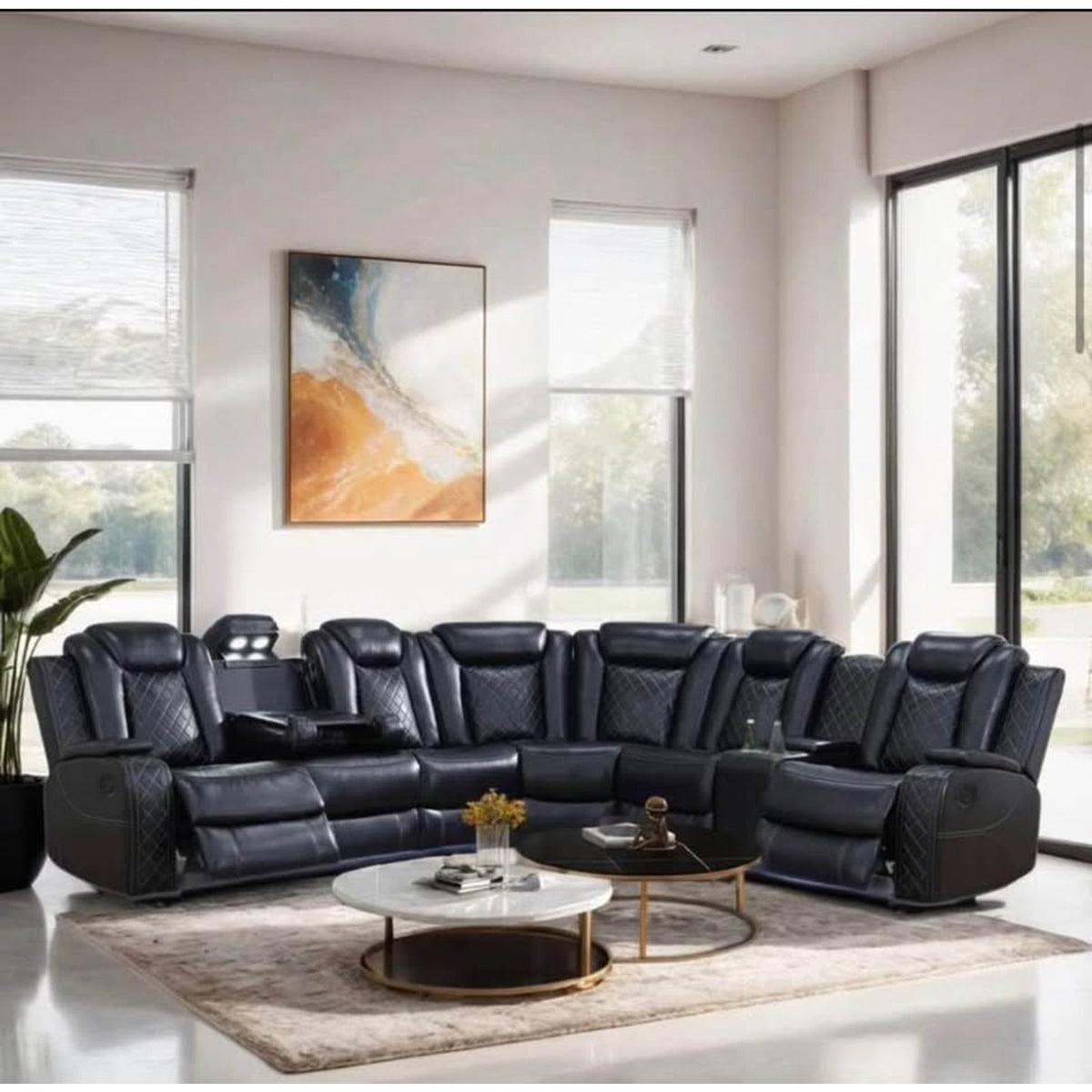 New 3-Piece Power Reclining Sectional – Black – Faux Leather Breathable Fabric - Delivery Available