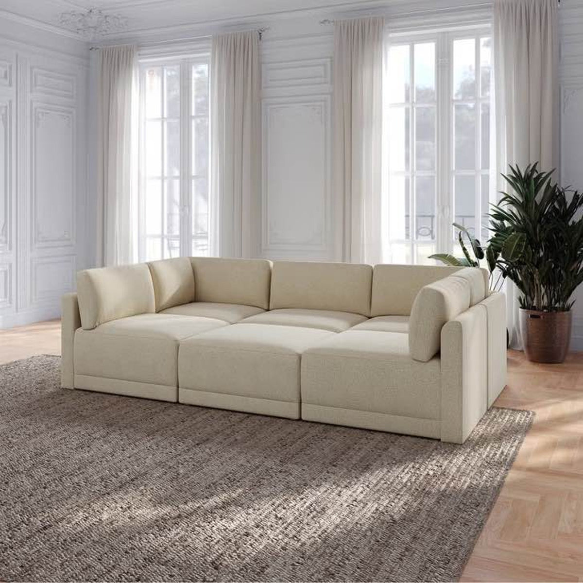 Thomasville Fallon 6-Piece Modular Sectional with Ottoman – Beige/Cream – $1,699 Retail Delivery