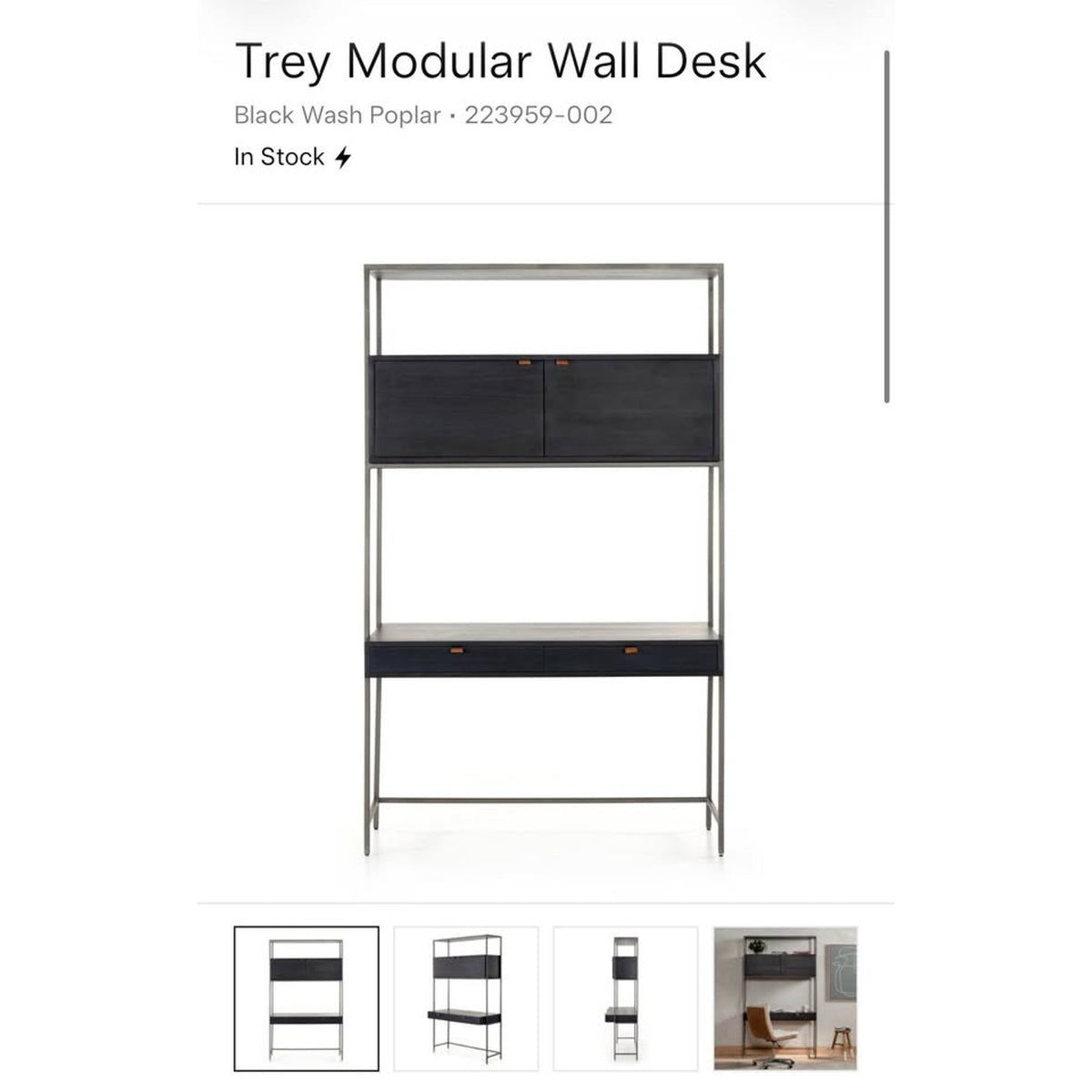 Four Hands Trey Modular Wall Desk – $2,749 Retail – Open Box – Black Ash - Delivery Available