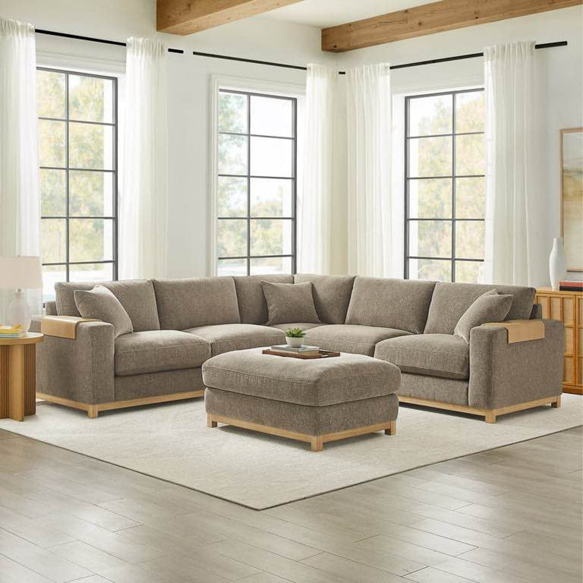 New Aiden & Ivy Hawthorne 3-Piece Sectional w/ Ottoman – Taupe | $2,349 Retail | Delivery Available