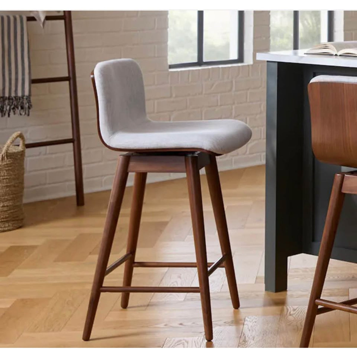 Article Sede Swivel Bar Stools – Walnut & Mist Gray – (2 or 4) $349ea Retail New Open Box Delivery