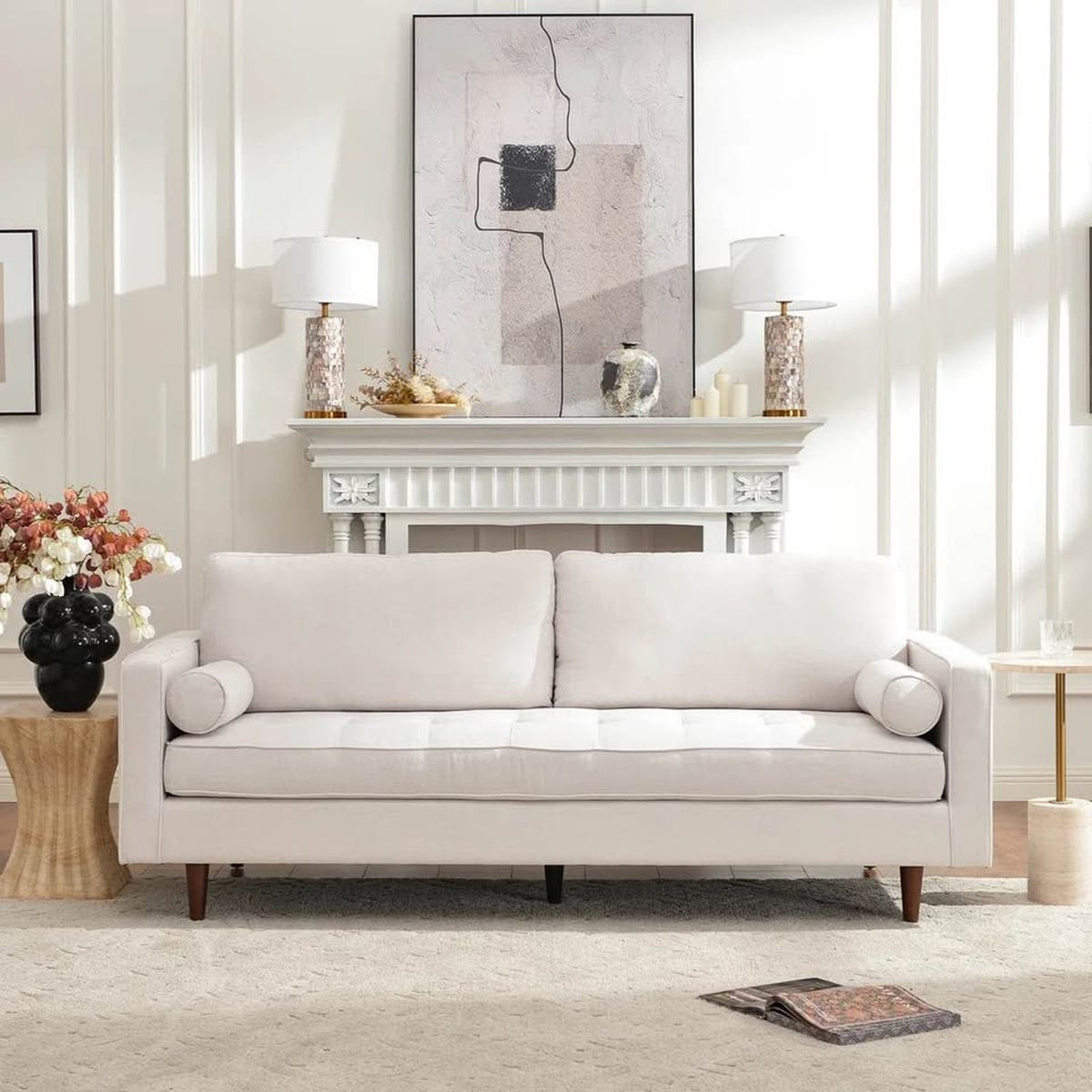 New AllModern Geo 84” Upholstered Sofa – Ivory Linen – $1,249 Retail – Delivery Available