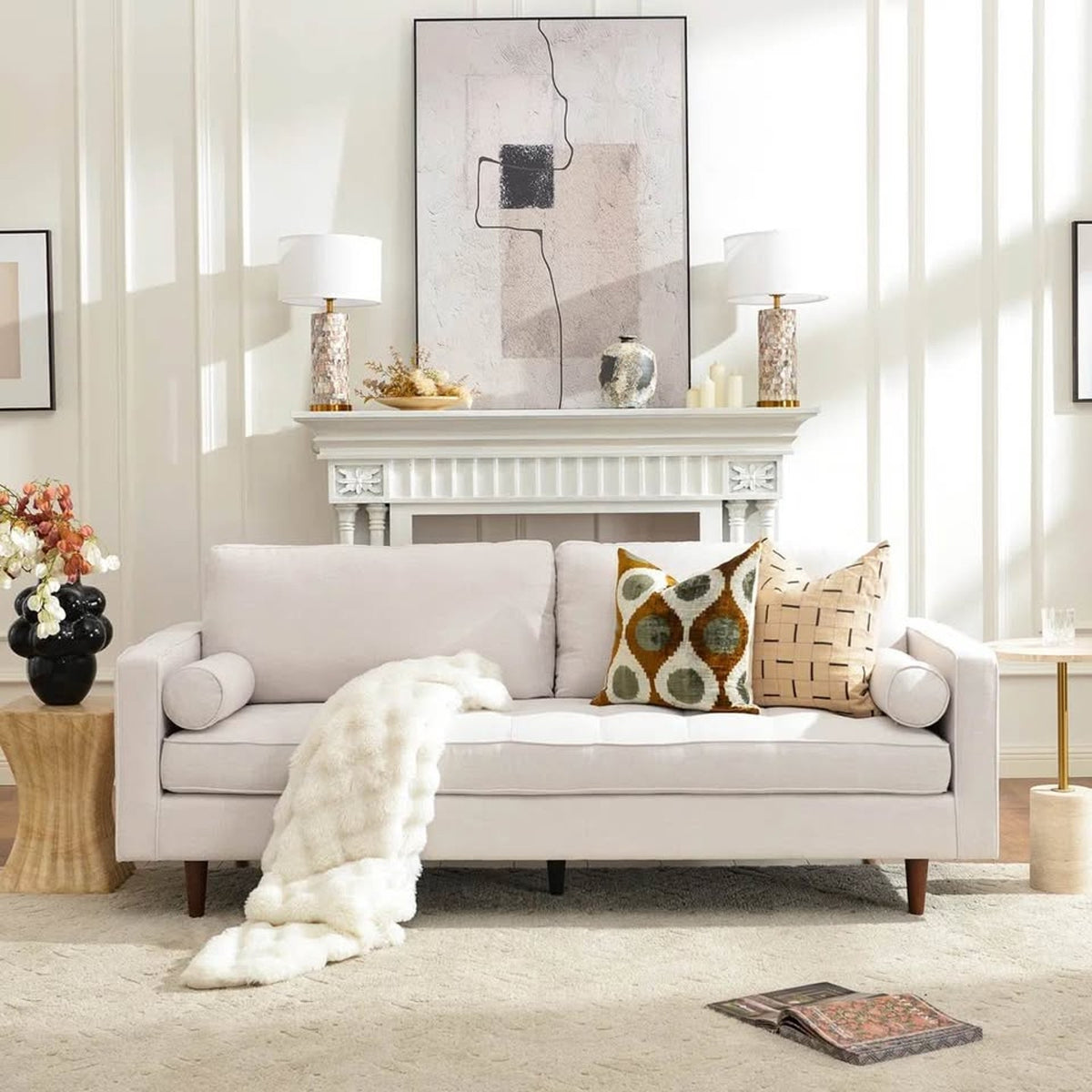 New AllModern Geo 84” Upholstered Sofa – Ivory Linen – $1,249 Retail – Delivery Available