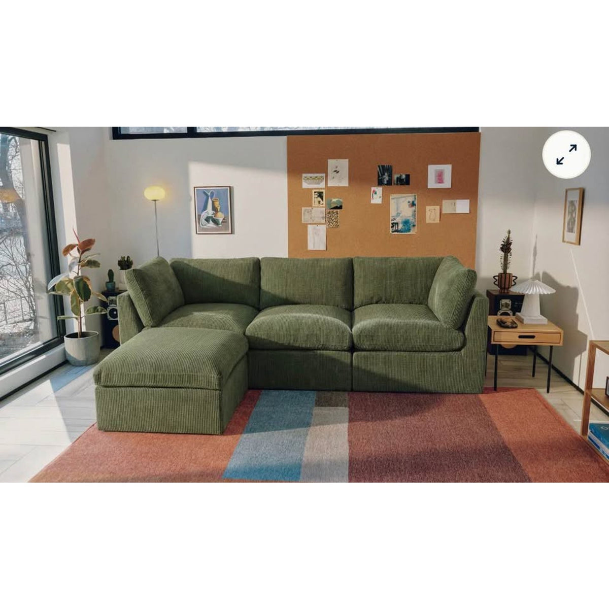 New Cozey Ciello XL 3-Seater Chaise Sectional – Cypress Green Corduroy – Delivery Available
