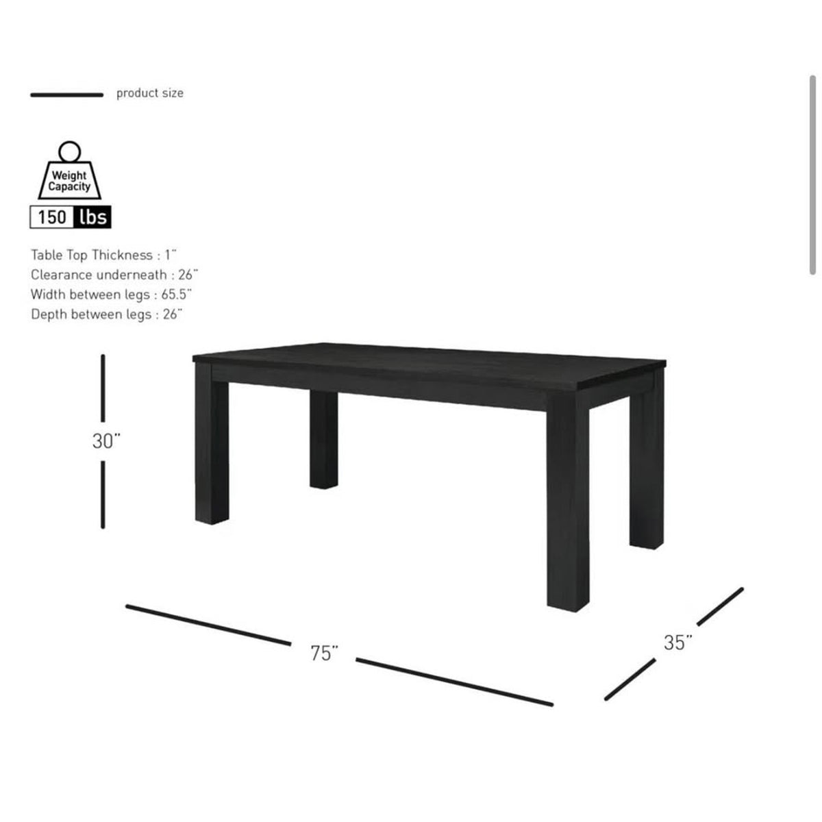 75” Solid Acacia Wood Dining Table – Brushed Black - $1,000 Retail “open Box” - Delivery Available