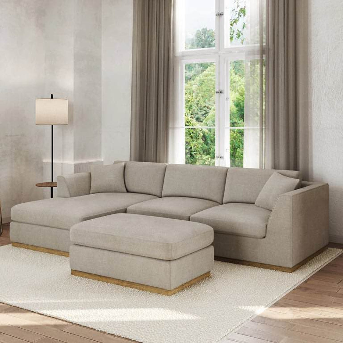 Henredon Caley 4-Piece Reversible Sofa Chaise w/ Ottoman – Beige | $1,699 Retail | Delivery Avail