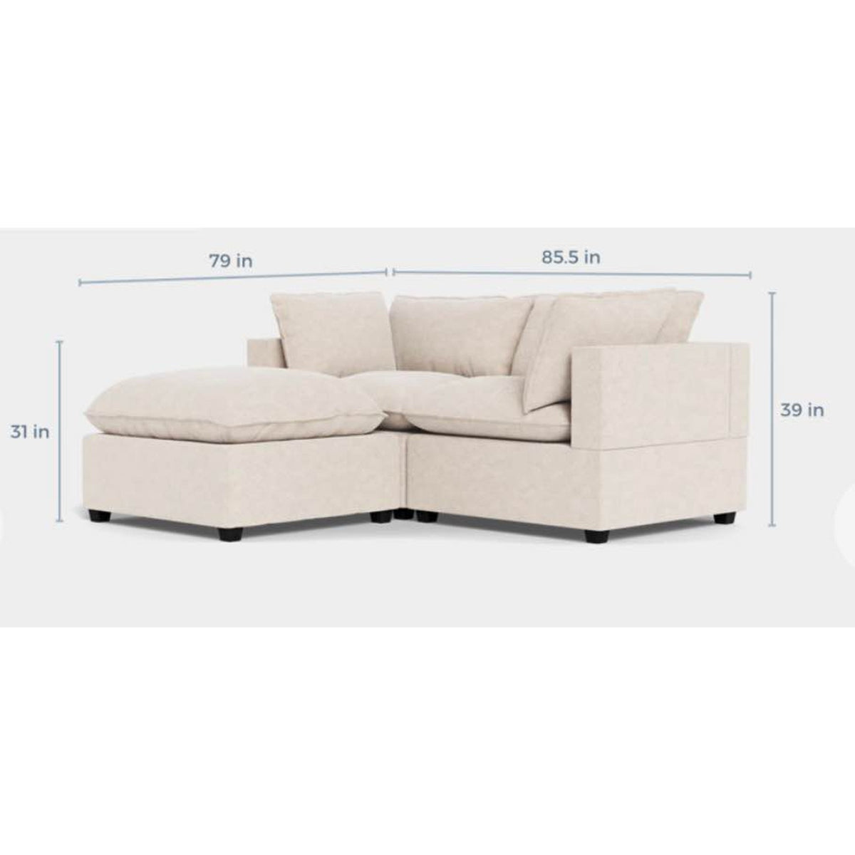 Albany Park Kova Pillow Cushion Sofa + Ottoman | Alabaster Performance Bouclé | 86” Delivery Avail