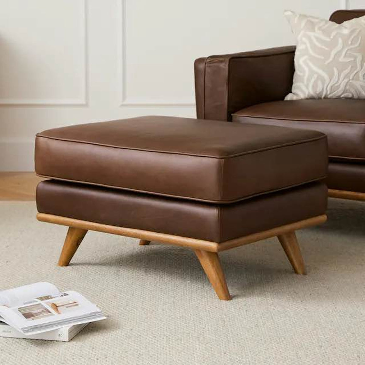Article Timber 31” Leather Ottoman – Charme Chocolat – $499 Retail – Delivery Available